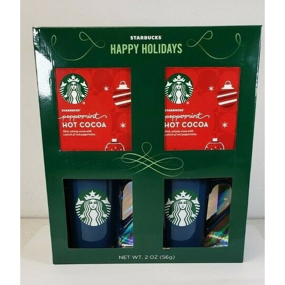 Christmas 2020 Starbucks Peppermint Hot Cocoa & 2 Blue Mugs Cup Rare Set - Picture 1 of 11